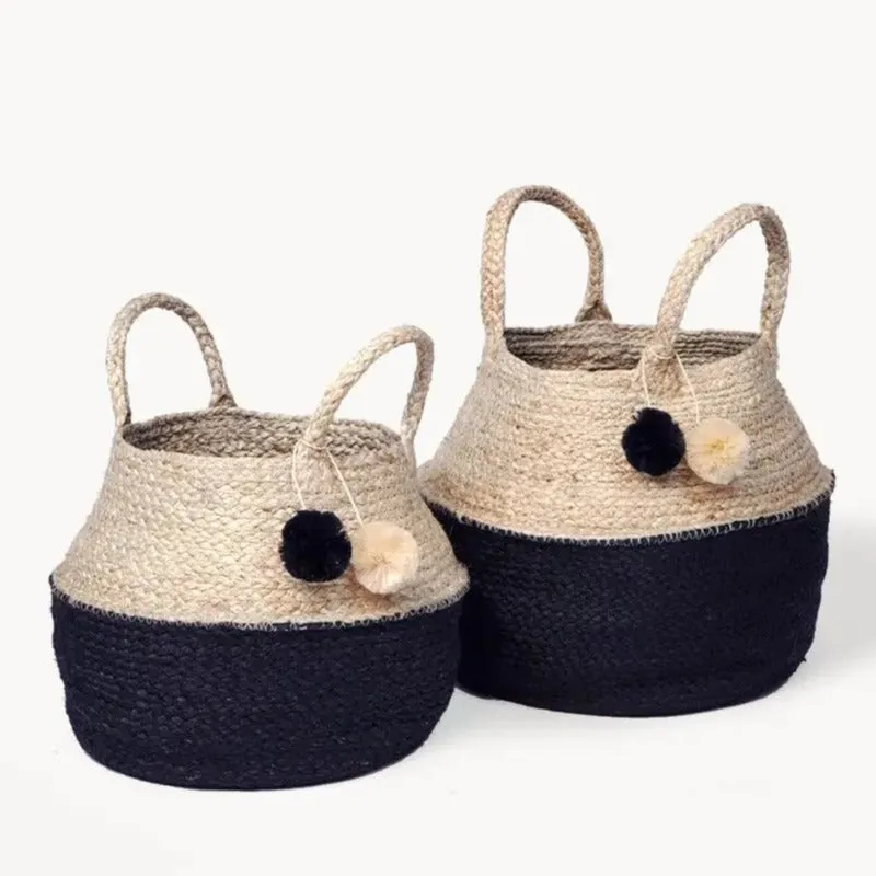 Foldable Basket Bag | Handwoven - Natural & Black