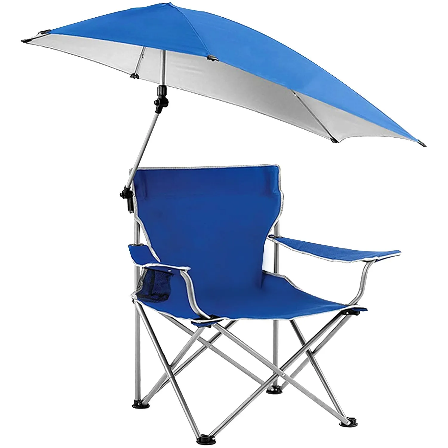 Foldable Beach Chair with Detachable Umbrella Armrest Adjustable Canopy Stool with Cup Holder Carry Bag