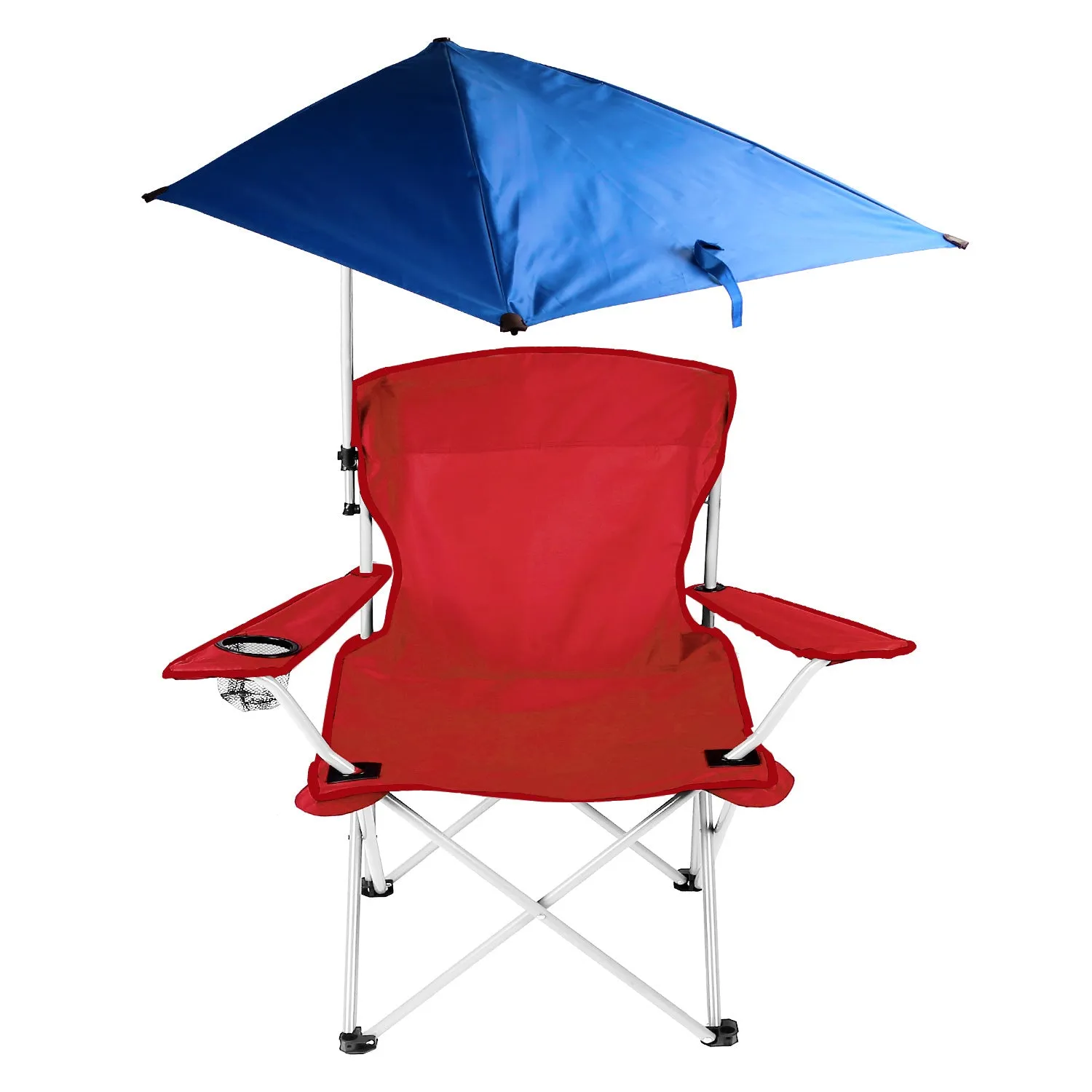 Foldable Beach Chair with Detachable Umbrella Armrest Adjustable Canopy Stool with Cup Holder Carry Bag