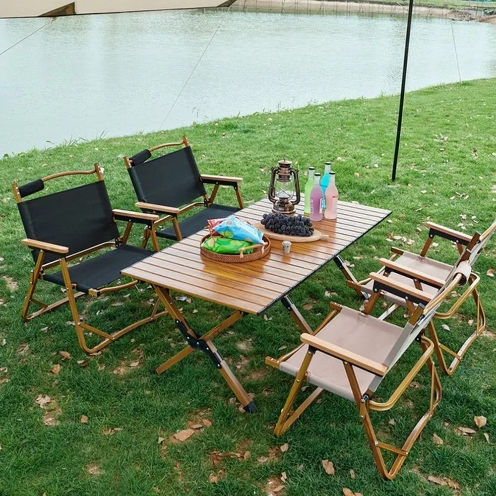 Garden Outdoor Furniture Camping Table and Chair Egg Roll Picnic Desk Folding Beach Set