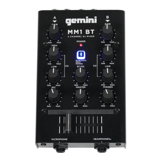 Gemini MM1BT 2-Channel Professional Analog DJ Mixer with Bluetooth