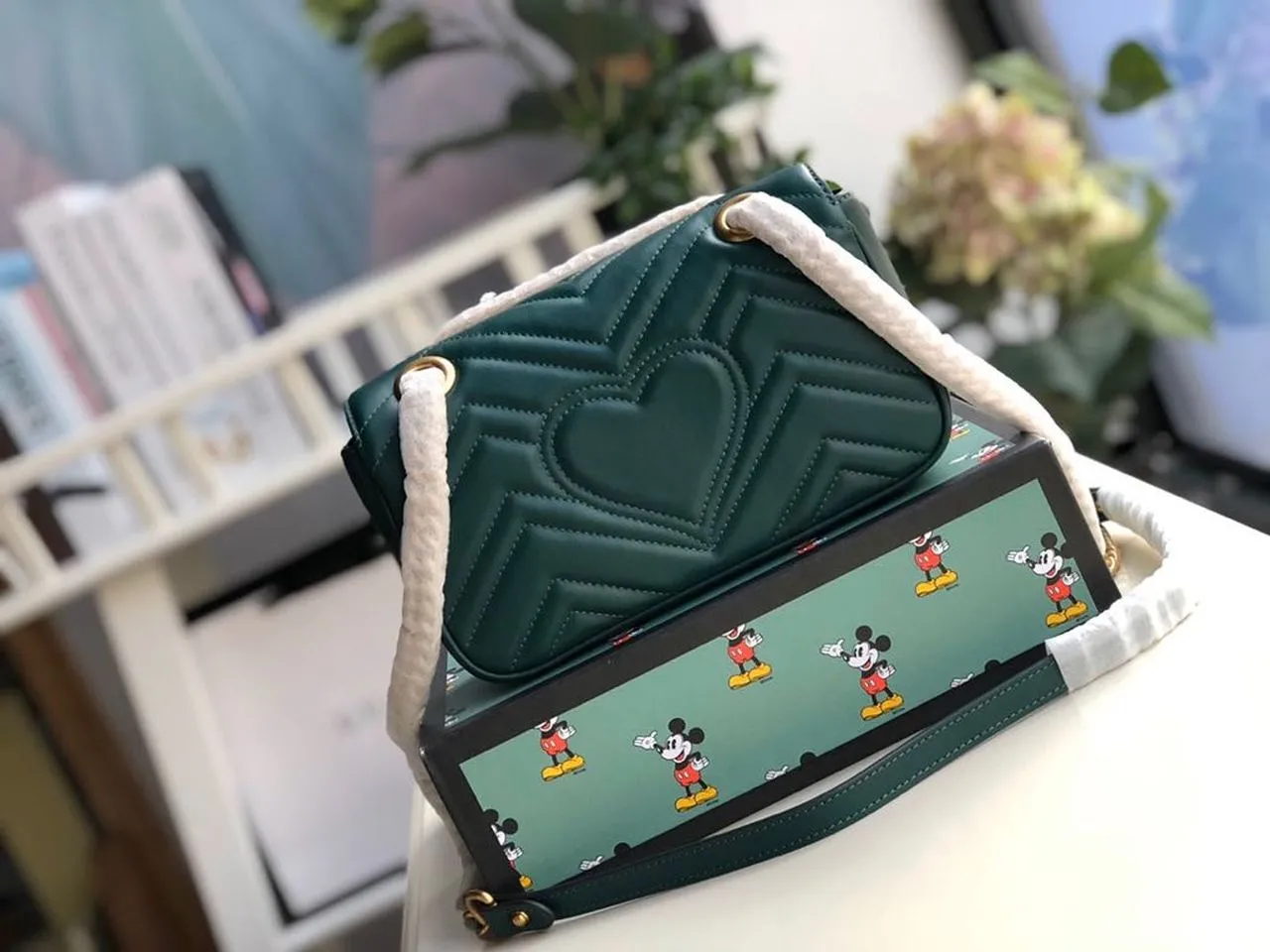 gg Marmont Matelassé Mini Bag Green Matelassé Chevron For Women 8.5in/22cm gg 446744