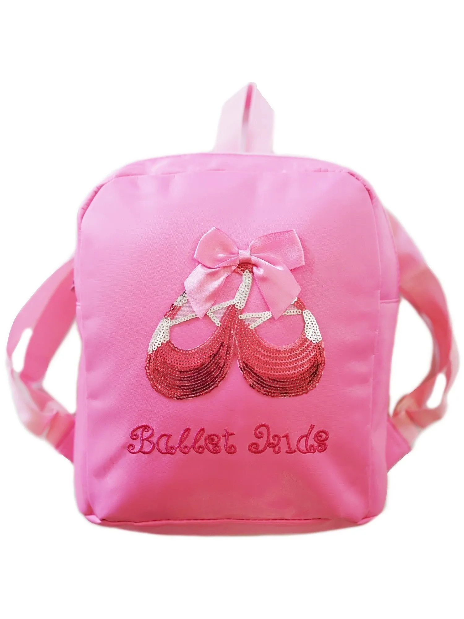 Girls Pink "Ballet Kids" Shoes Sequin Applique Zipper Dance Back Pack