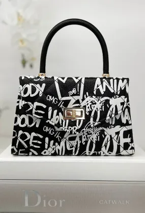 Graffiti Chic Monochrome Printed Top Handle Bag