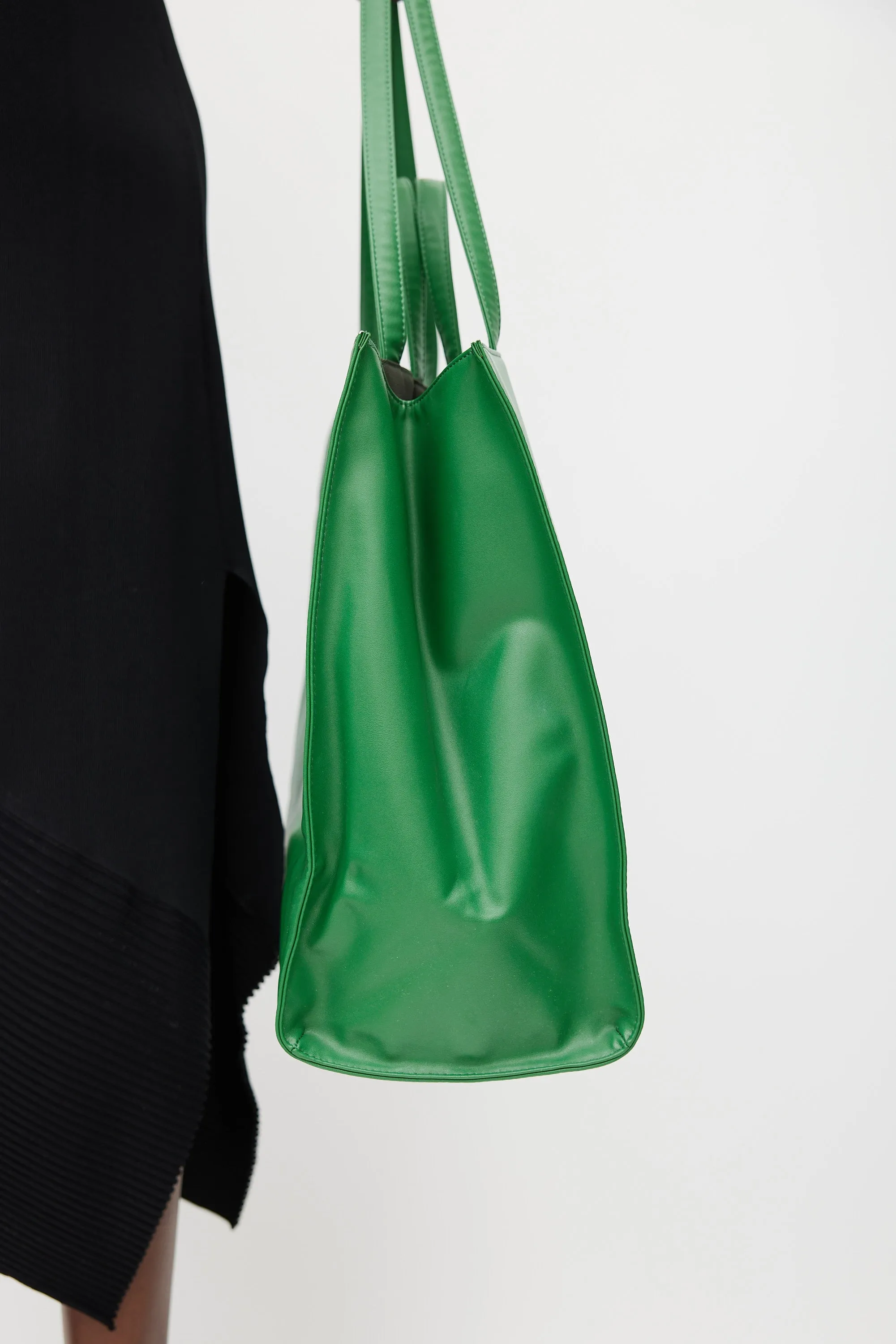 Green Faux Leather Large Shopping Bag