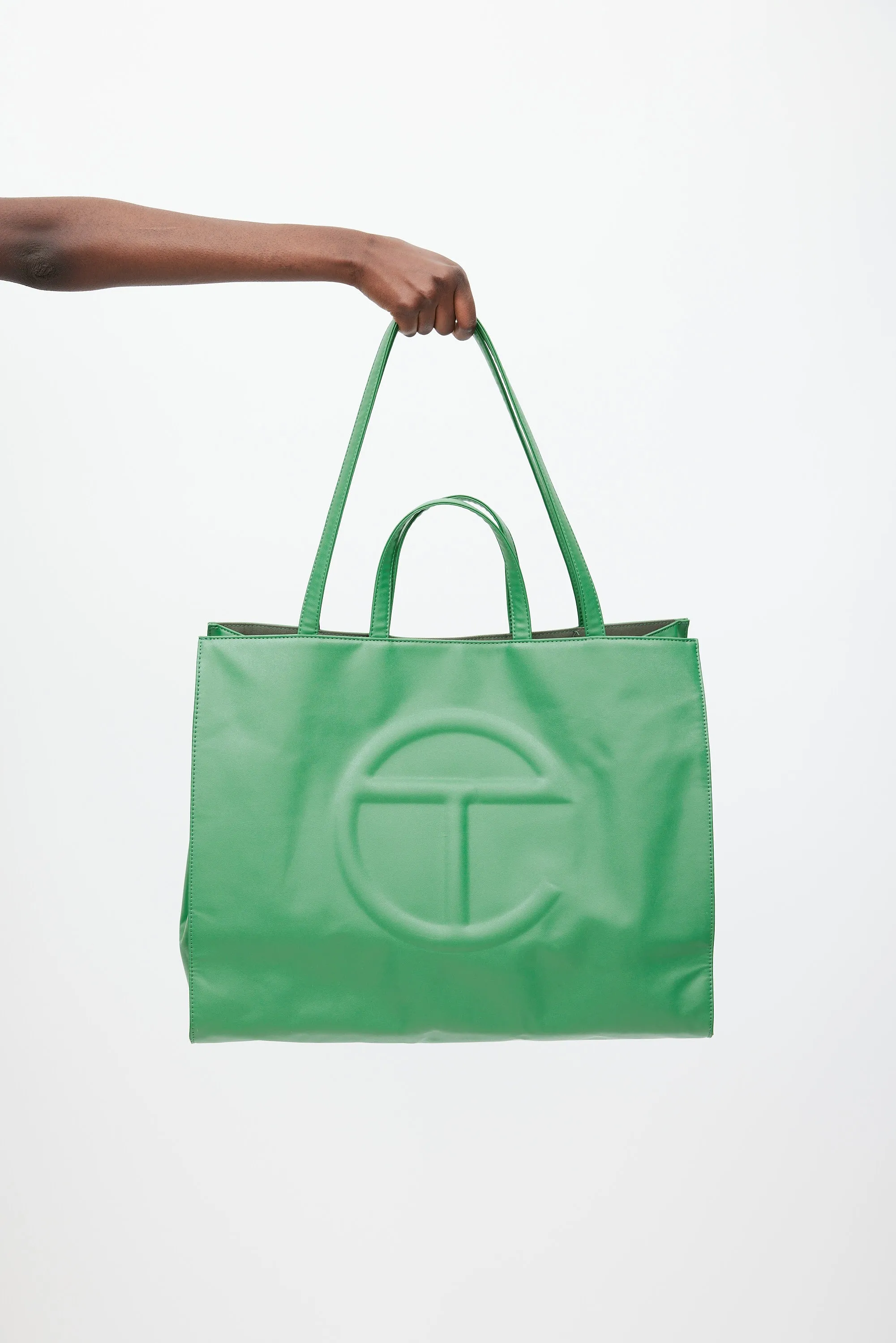 Green Faux Leather Large Shopping Bag