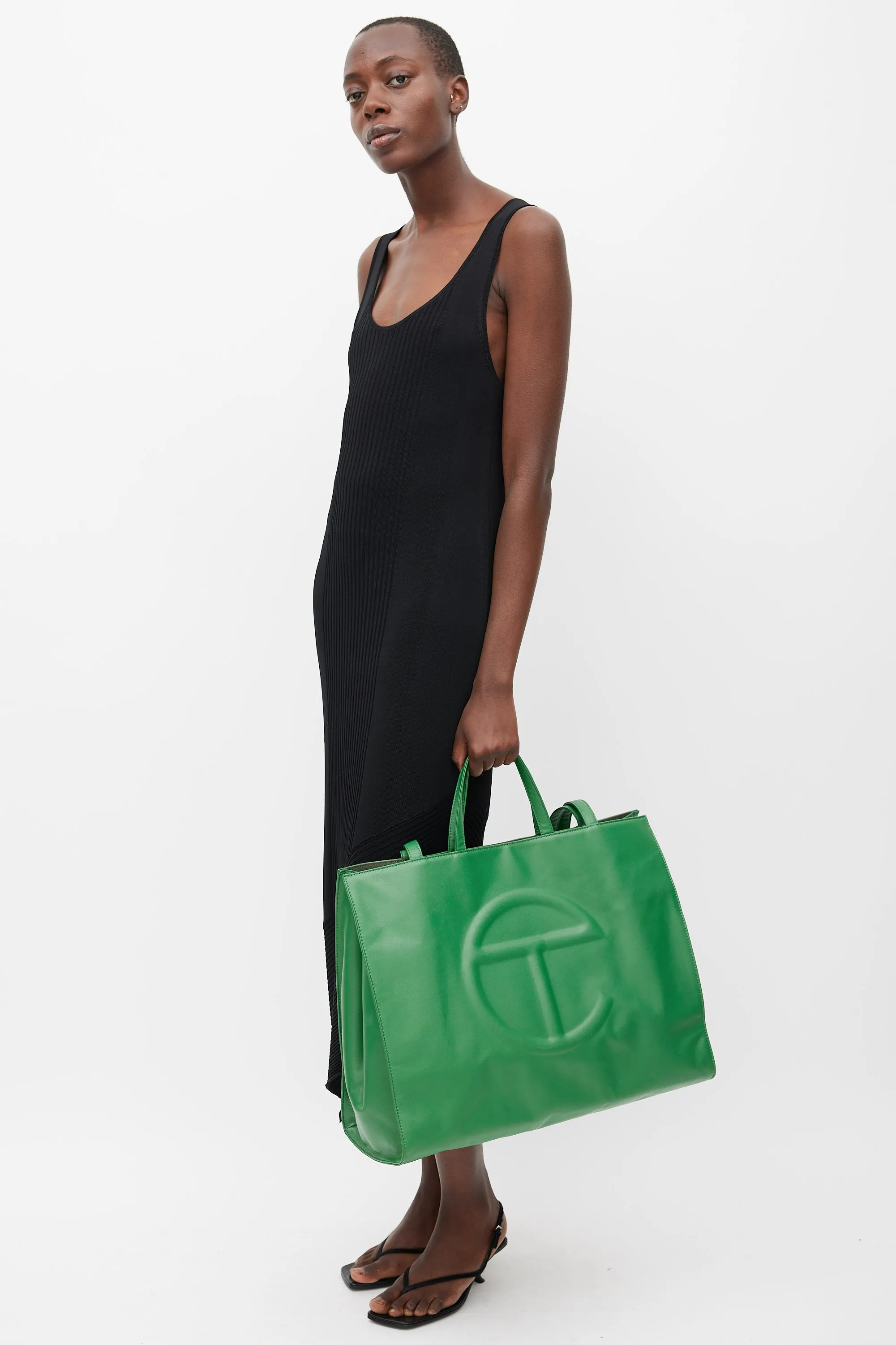 Green Faux Leather Large Shopping Bag