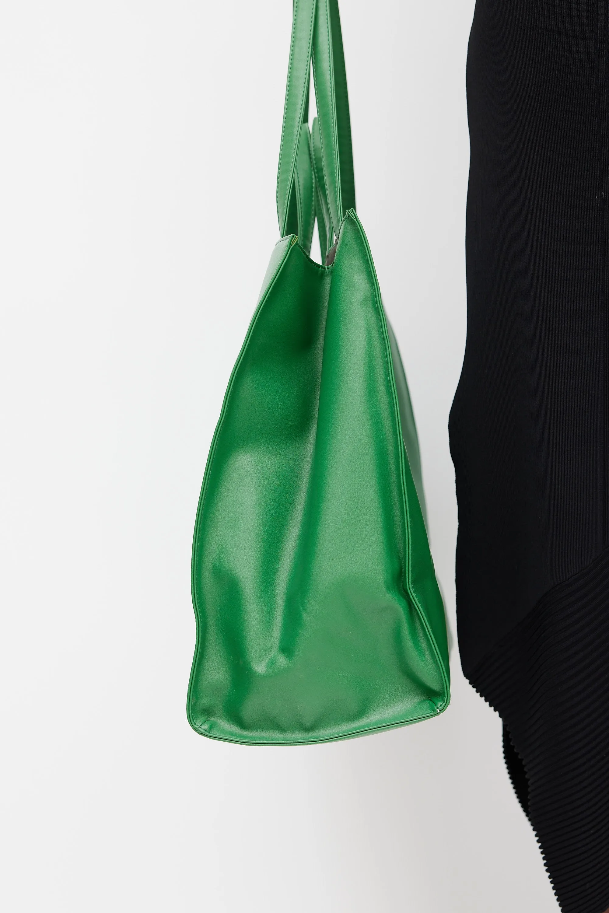 Green Faux Leather Large Shopping Bag