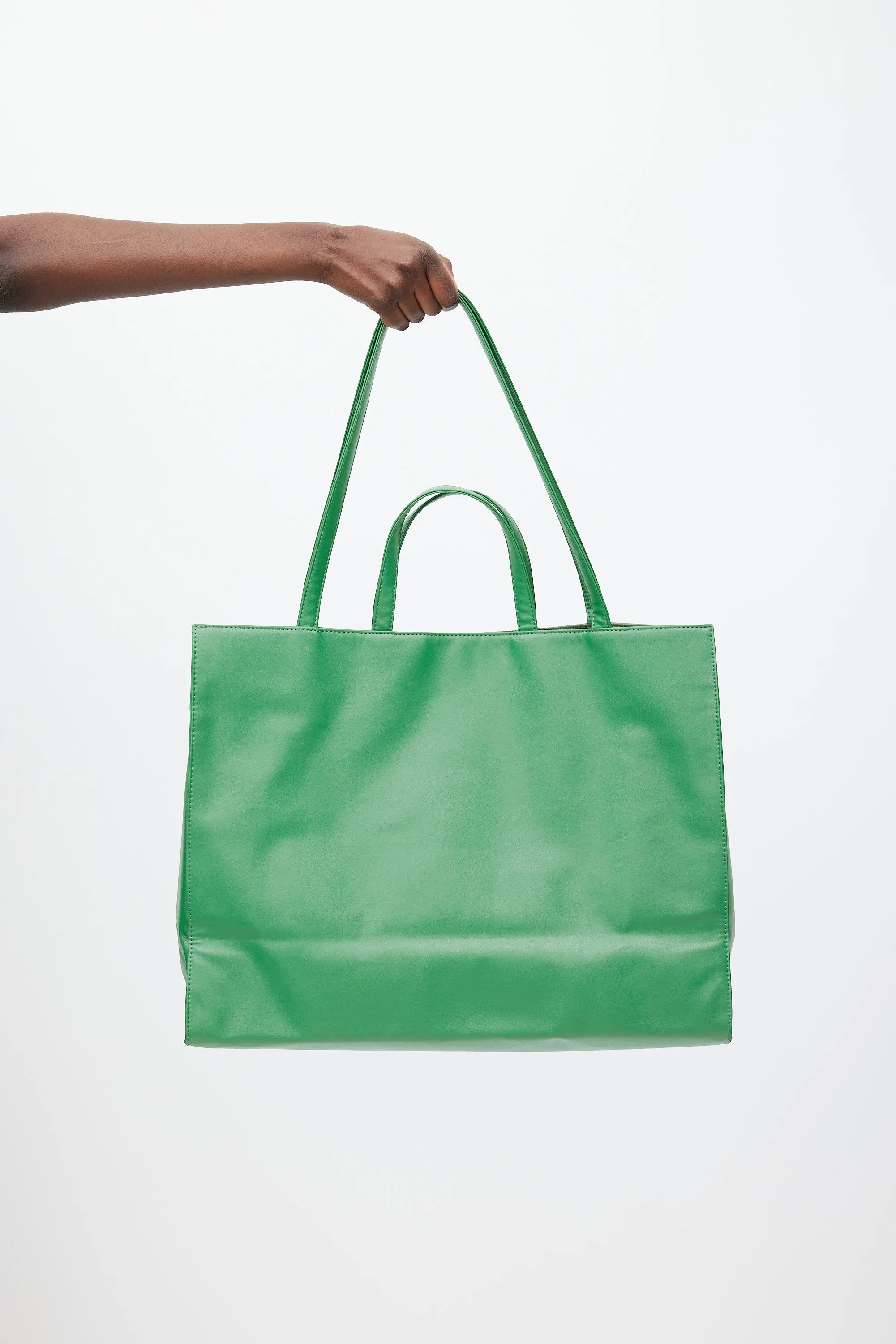 Green Faux Leather Large Shopping Bag