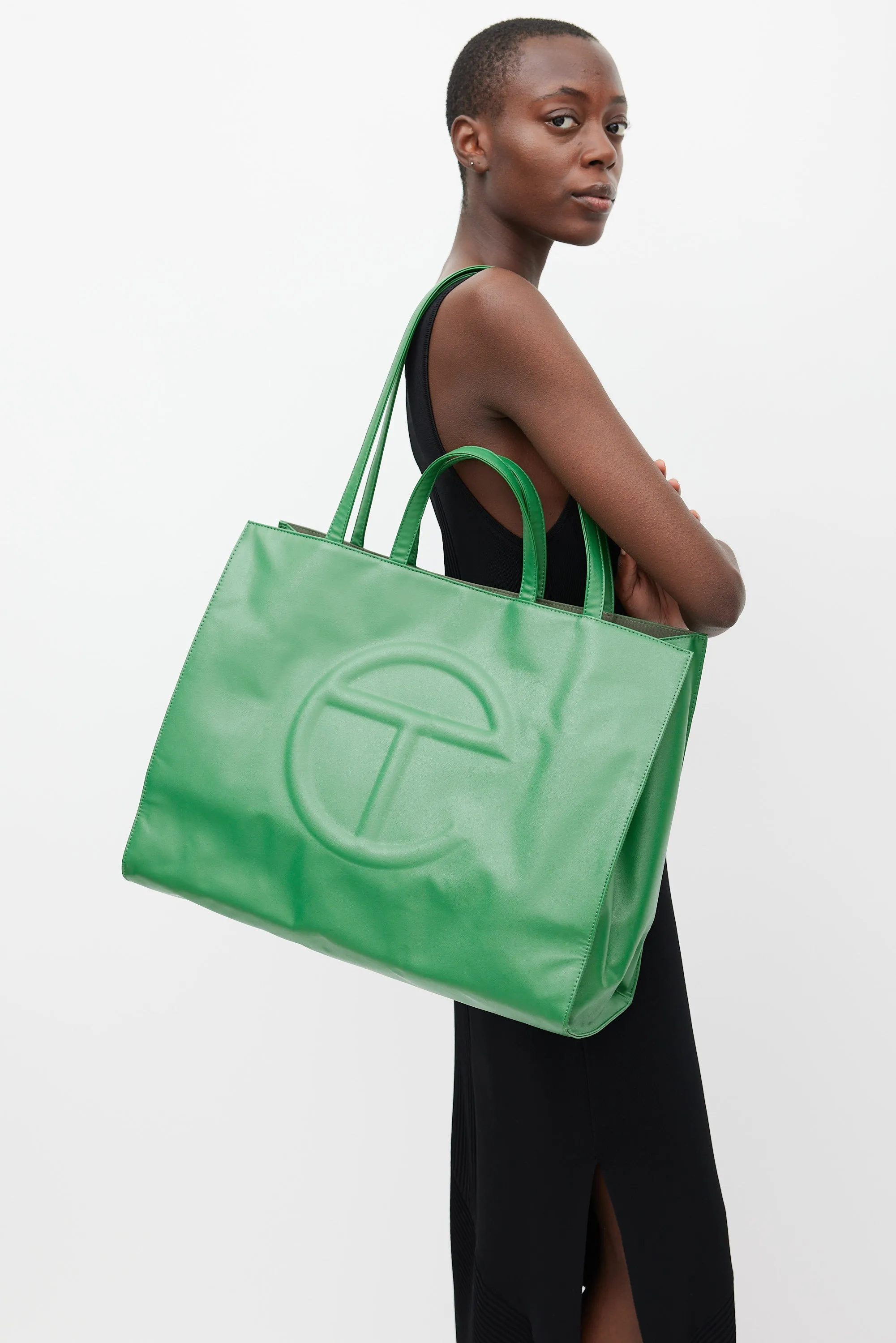 Green Faux Leather Large Shopping Bag