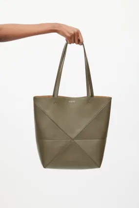 Green Leather Medium Puzzle Fold Tote