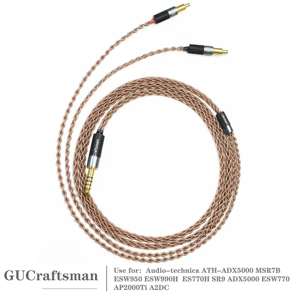 GUCraftsman 6N Single Crystal Copper Headphone Cables For Audio-technica ATH-ADX5000 MSR7B ESW950 ESW990H ES770H AP2000Ti A2DC