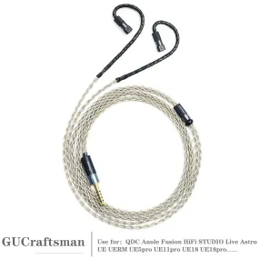 GUCraftsman 6N Single Crystal Silver Earphone Cables For QDC Anole VX v3 V6 UERM UE5pro UE18pro