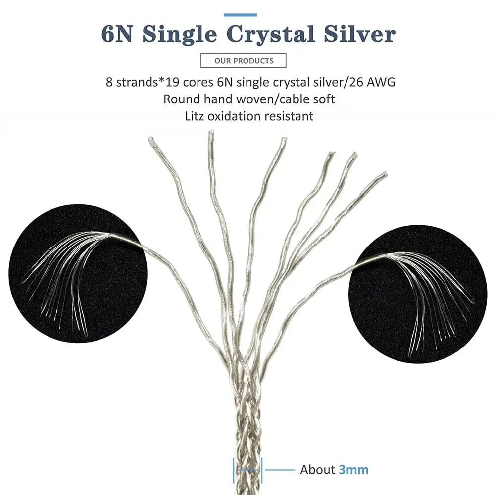 GUCraftsman 6N Single Crystal Silver Headphone Cables For Focal Elegia Clear Stellia Elear Celestee Radiance