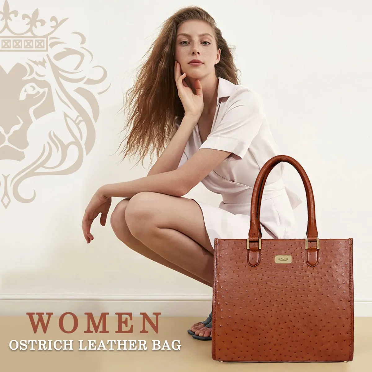 Hand Bag/Shopping Bag in Tan Luxurious Real Ostrich Leather