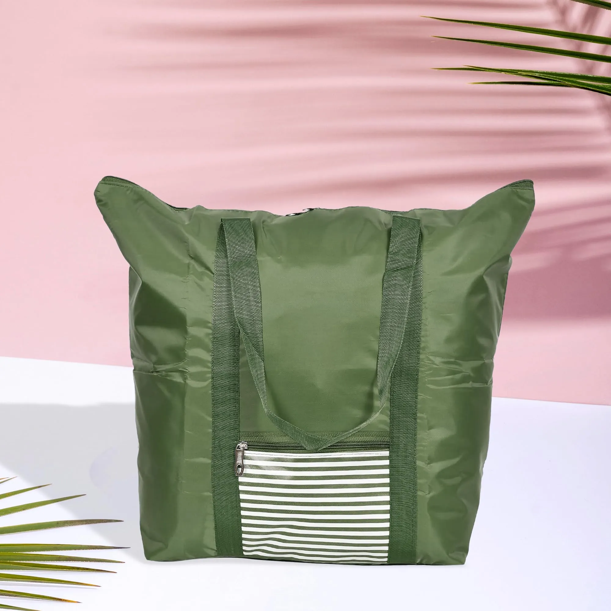 Heart Home Storage Bag|Clothes Storage Bag|Storage Bag with Handle|Parachute Shopping Bag|Grocery Hand Bag|Foldable Storage Bag|Lining Front Pocket|Green