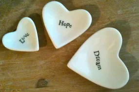 Hearts In a Box Porcelain Heart Dishes - Love, Hope, Dream