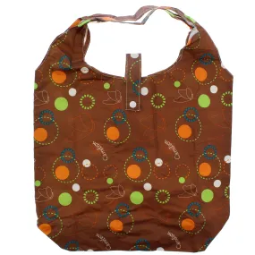 Heavy Duty Patterned Brown Shopping Bag in Pocket Pouch