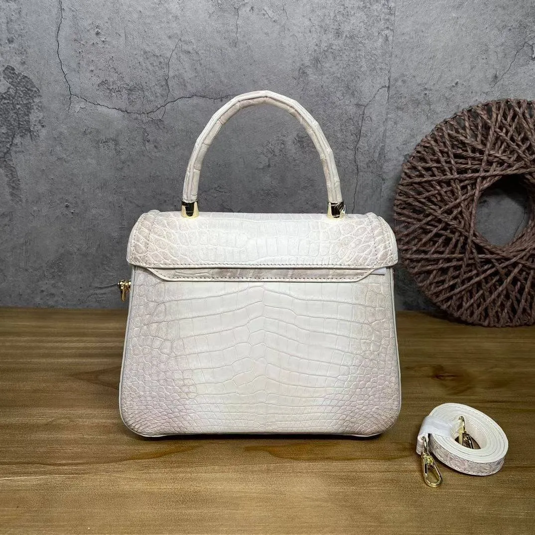 Himalaya White  Crocodile Skin Leather Top Handle Bags