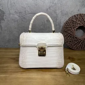 Himalaya White  Crocodile Skin Leather Top Handle Bags