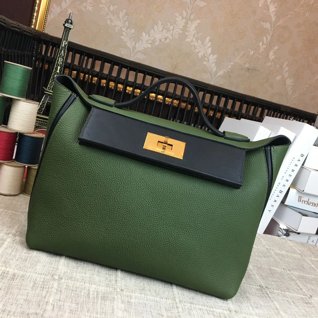 HM 24/24 Clemence Swift Green Gold Toned Hardware For Women, Handbags, Shoulder Bags 11.4in/29cm