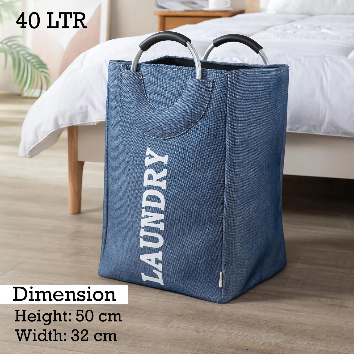 HOKIPO Foldable Laundry Bag with Handles, 40L - Blue