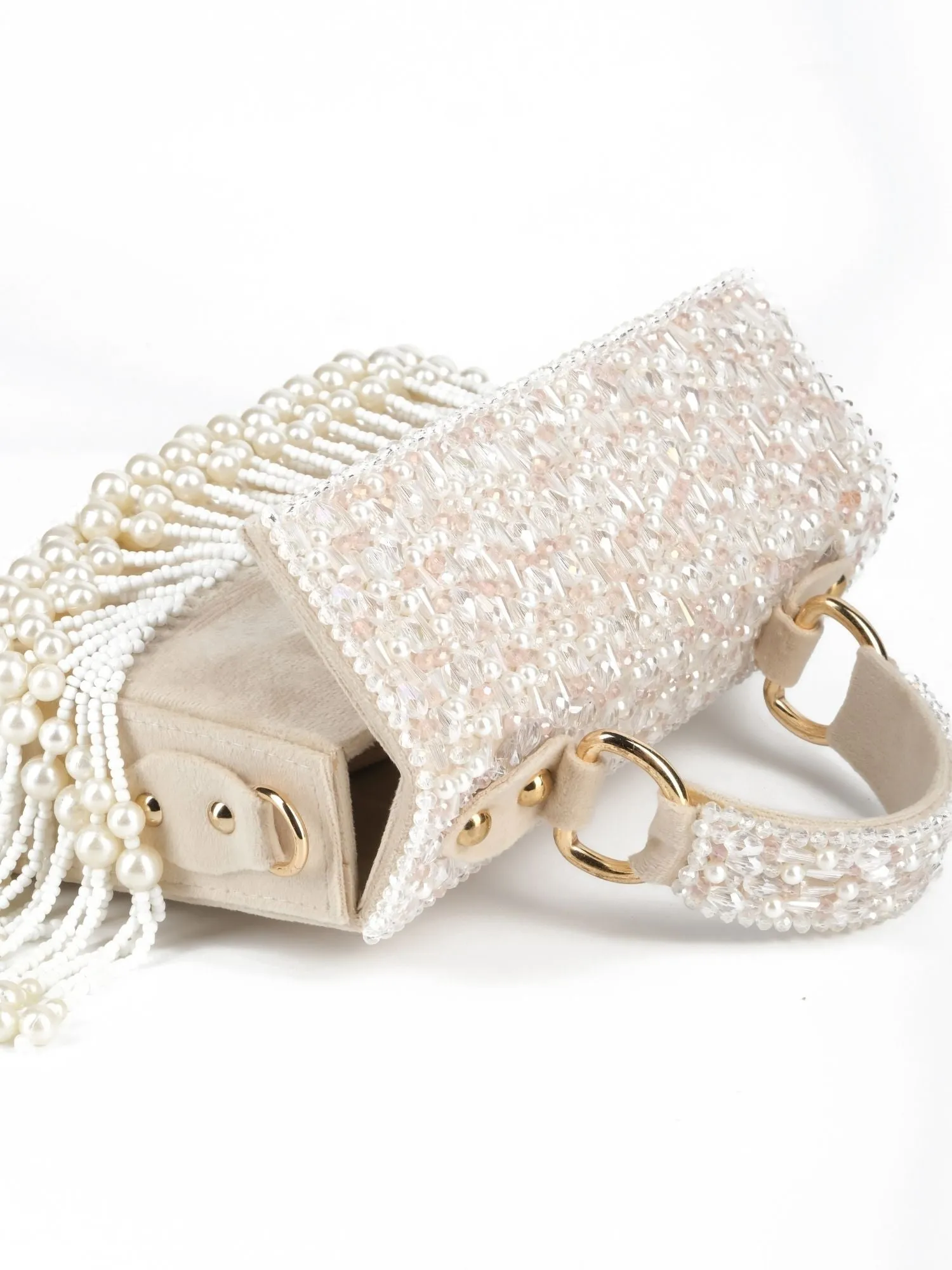 Julia Ivory Suede Embellished Box Bag