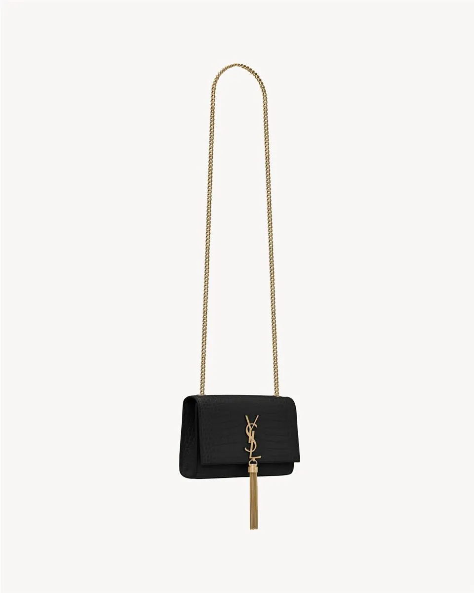 KATE SMALL TASSEL IN CROCODILE-EMBOSSED LEATHER