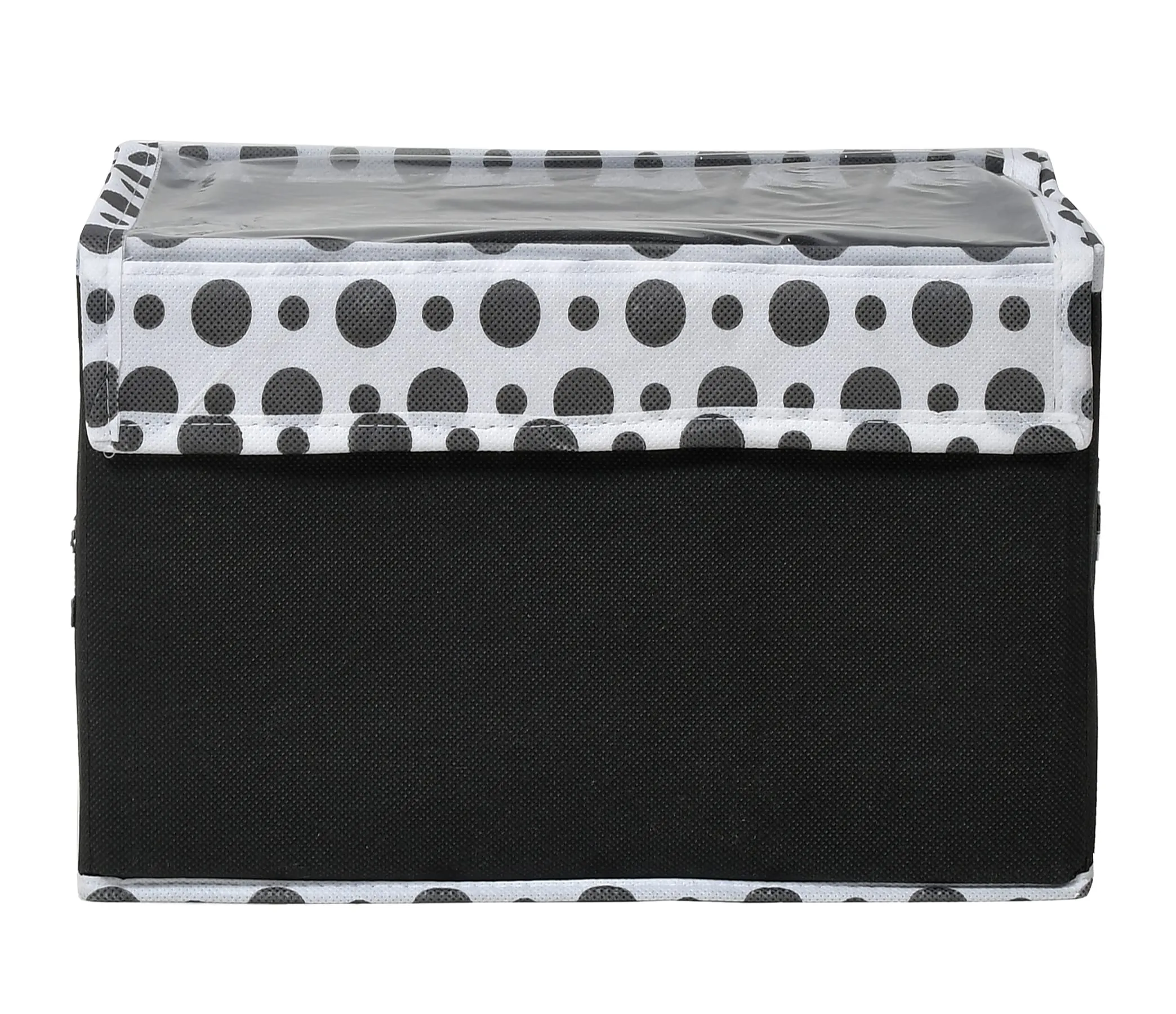 Kuber Industries Dot Printed Multiuses Large Non-Woven Storage Box/Organizer With Tranasparent Lid (Black) -44KM0421