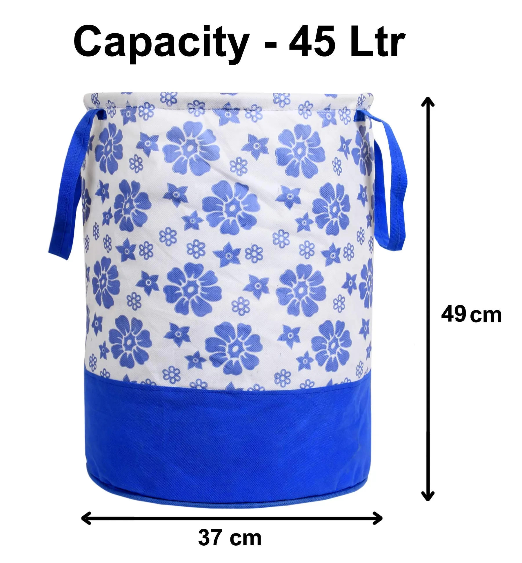 Kuber Industries Flower Print Round Non Woven Fabric Foldable Laundry Organiser With Handles,45 Ltr (Set Of 2, Blue)-KUBMART11611