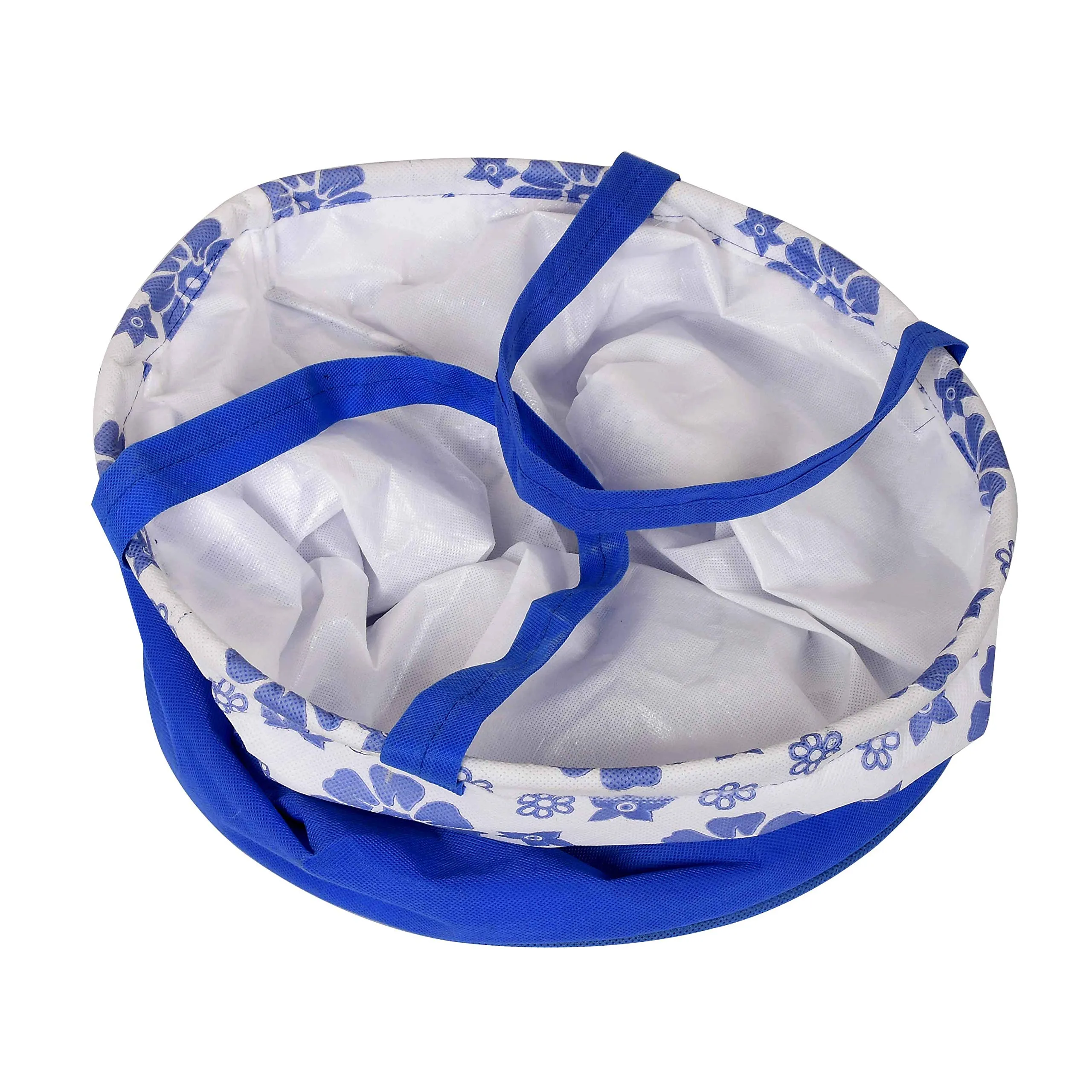 Kuber Industries Flower Print Round Non Woven Fabric Foldable Laundry Organiser With Handles,45 Ltr (Set Of 2, Blue)-KUBMART11611