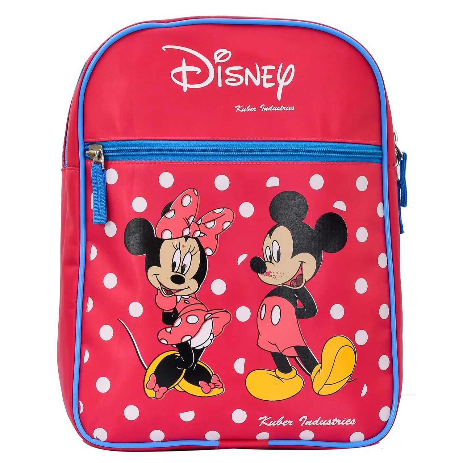 Kuber Industries Polyester Waterproof Disney Mickey & Minnie Mouse Dot Print Backpack|Sturdy School Bag For Kids,13 Inch (Pink)