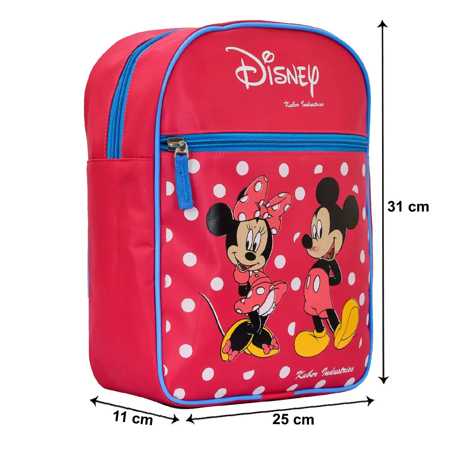 Kuber Industries Polyester Waterproof Disney Mickey & Minnie Mouse Dot Print Backpack|Sturdy School Bag For Kids,13 Inch (Pink)