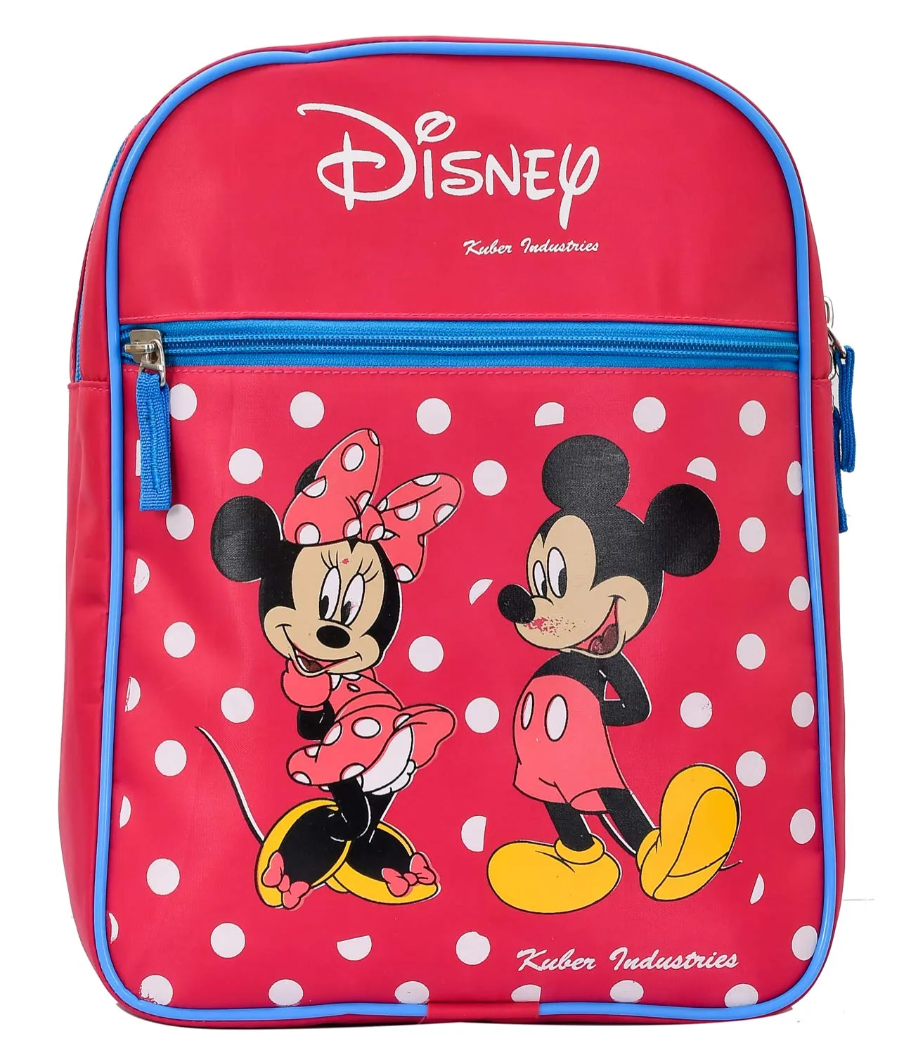 Kuber Industries Polyester Waterproof Disney Mickey & Minnie Mouse Dot Print Backpack|Sturdy School Bag For Kids,13 Inch (Pink)