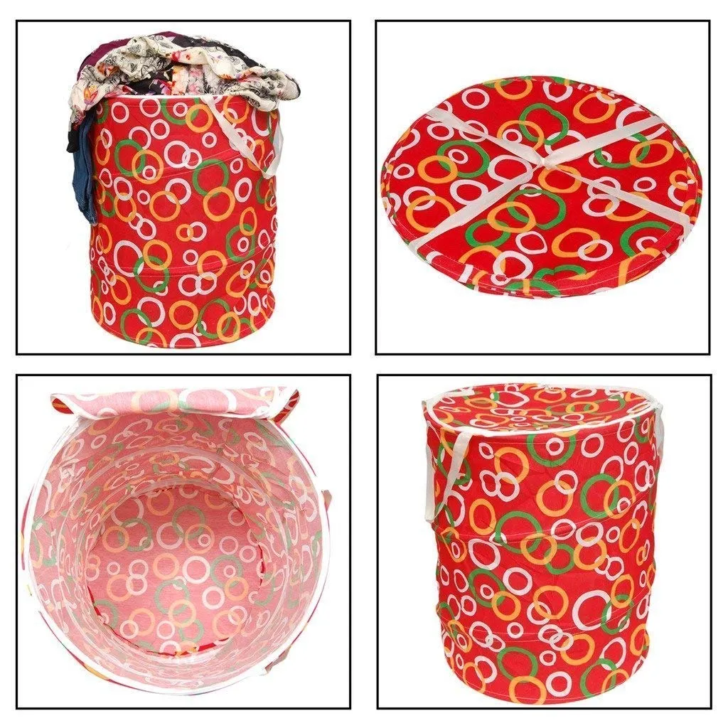 Kuber Industries Round Cloth Foldable Laundry Basket Bag, Volume:-30L,Multi Color,Cotton