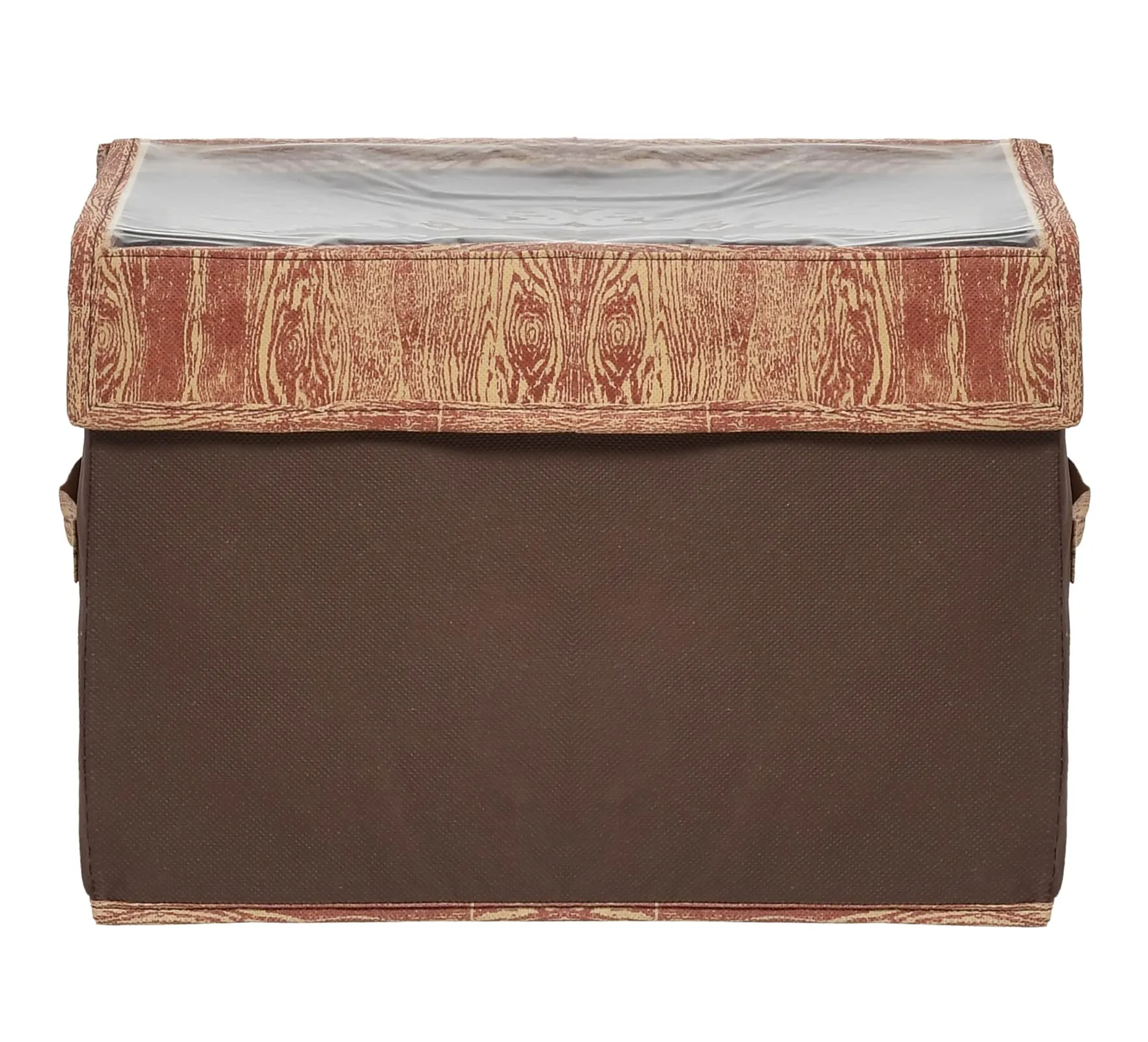 Kuber Industries Wooden Design Foldable Small Non-Woven Storage Box/Bin For Books, Towels, Magazines, DVDs & More With Tranasparent Lid- Pack of 2 (Brown) -44KM0432