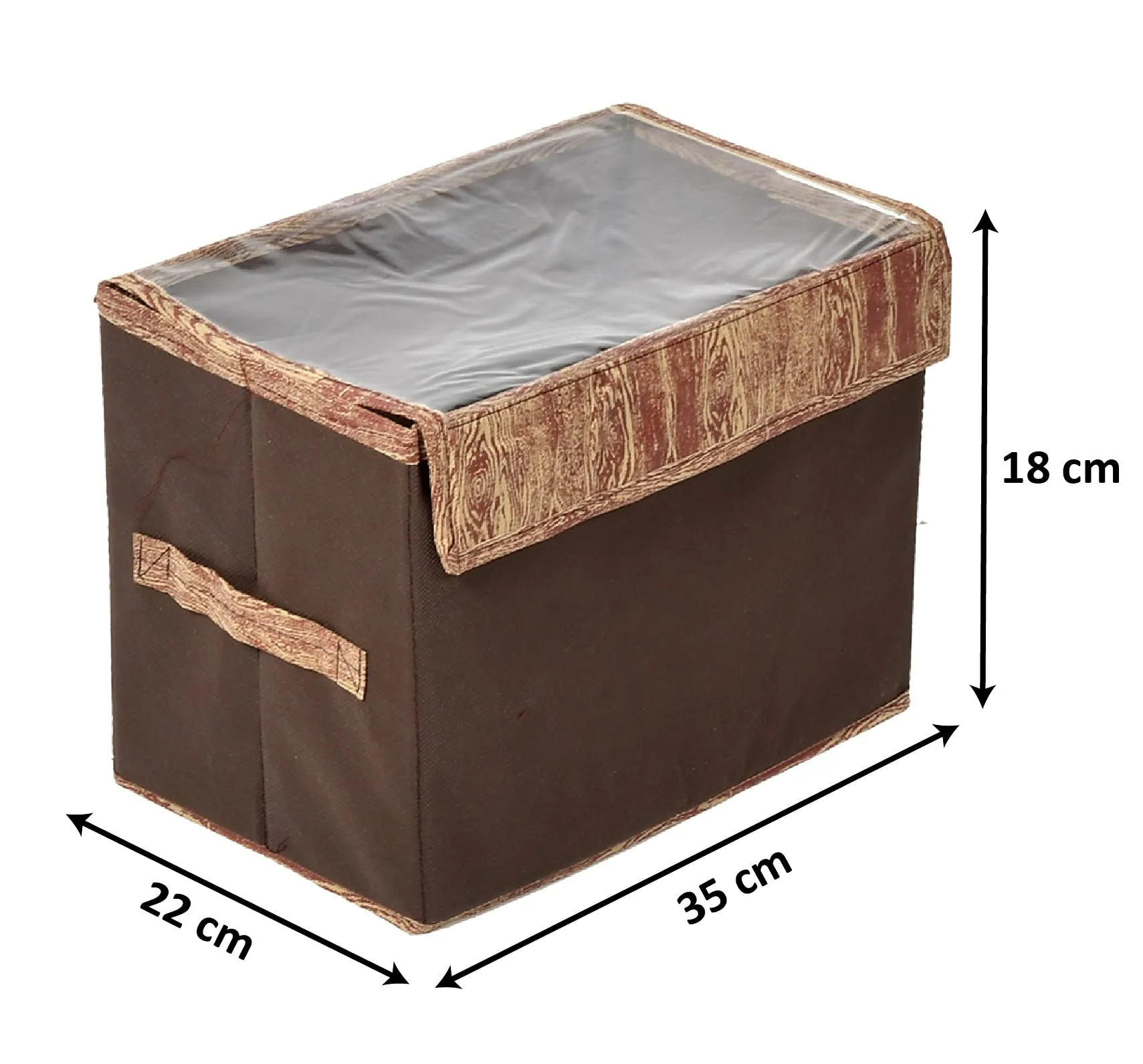 Kuber Industries Wooden Design Foldable Small Non-Woven Storage Box/Bin For Books, Towels, Magazines, DVDs & More With Tranasparent Lid- Pack of 2 (Brown) -44KM0432