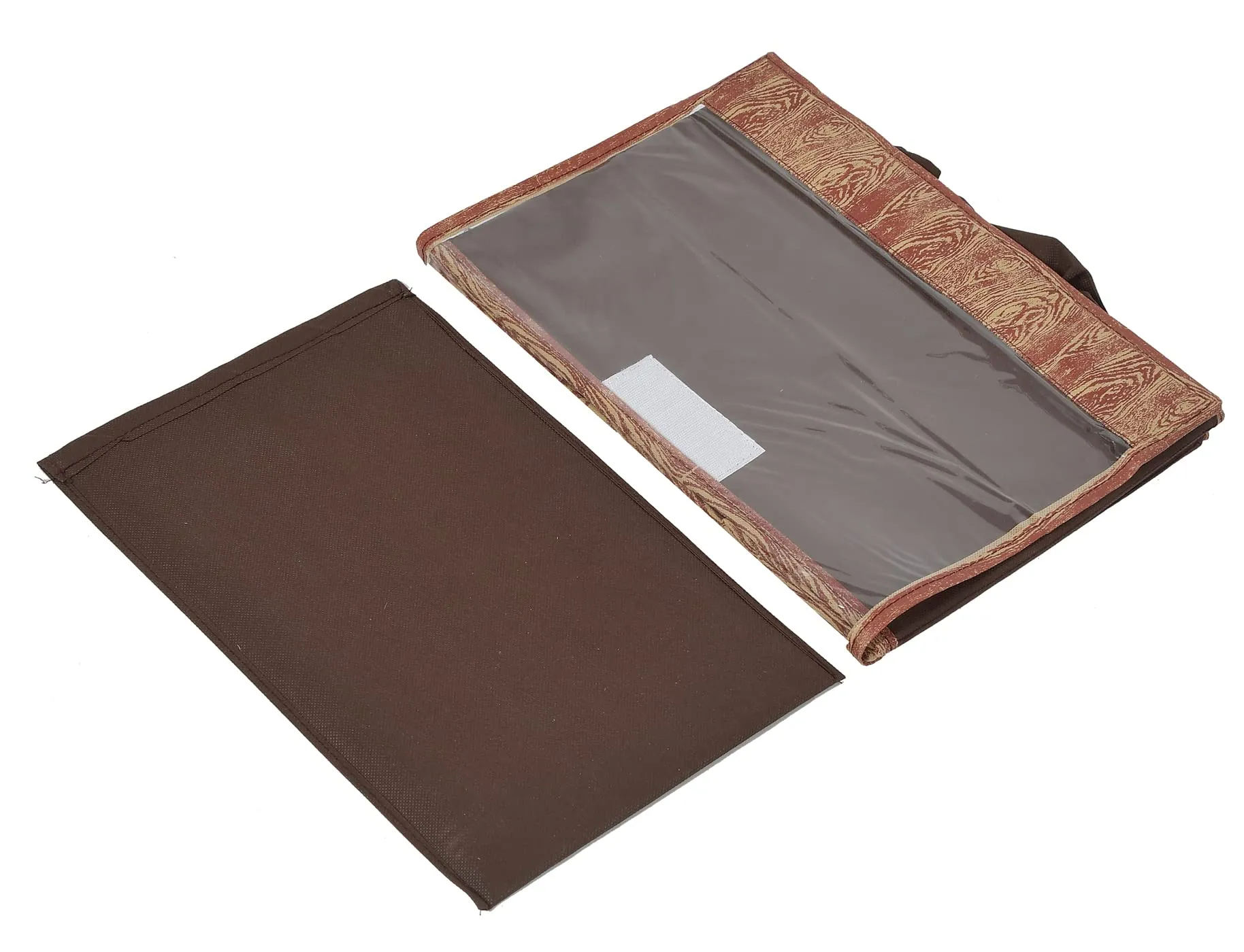 Kuber Industries Wooden Design Foldable Small Non-Woven Storage Box/Bin For Books, Towels, Magazines, DVDs & More With Tranasparent Lid- Pack of 2 (Brown) -44KM0432