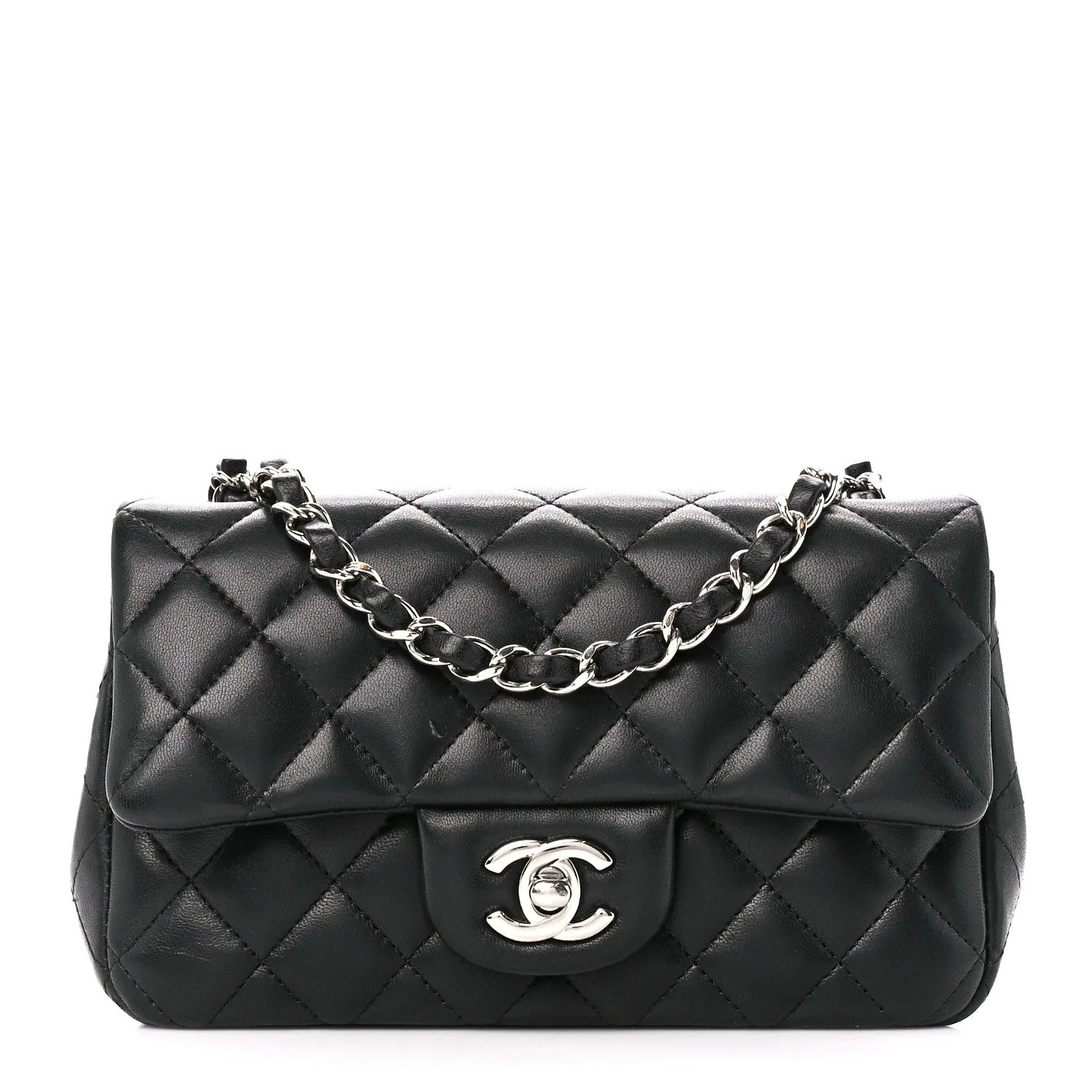 Lambskin Quilted Mini Rectangular Flap Black