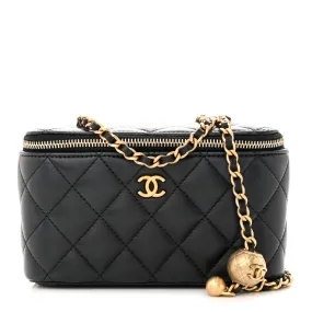 Lambskin Quilted Pearl Crush Small Vanity Case With Chain Black