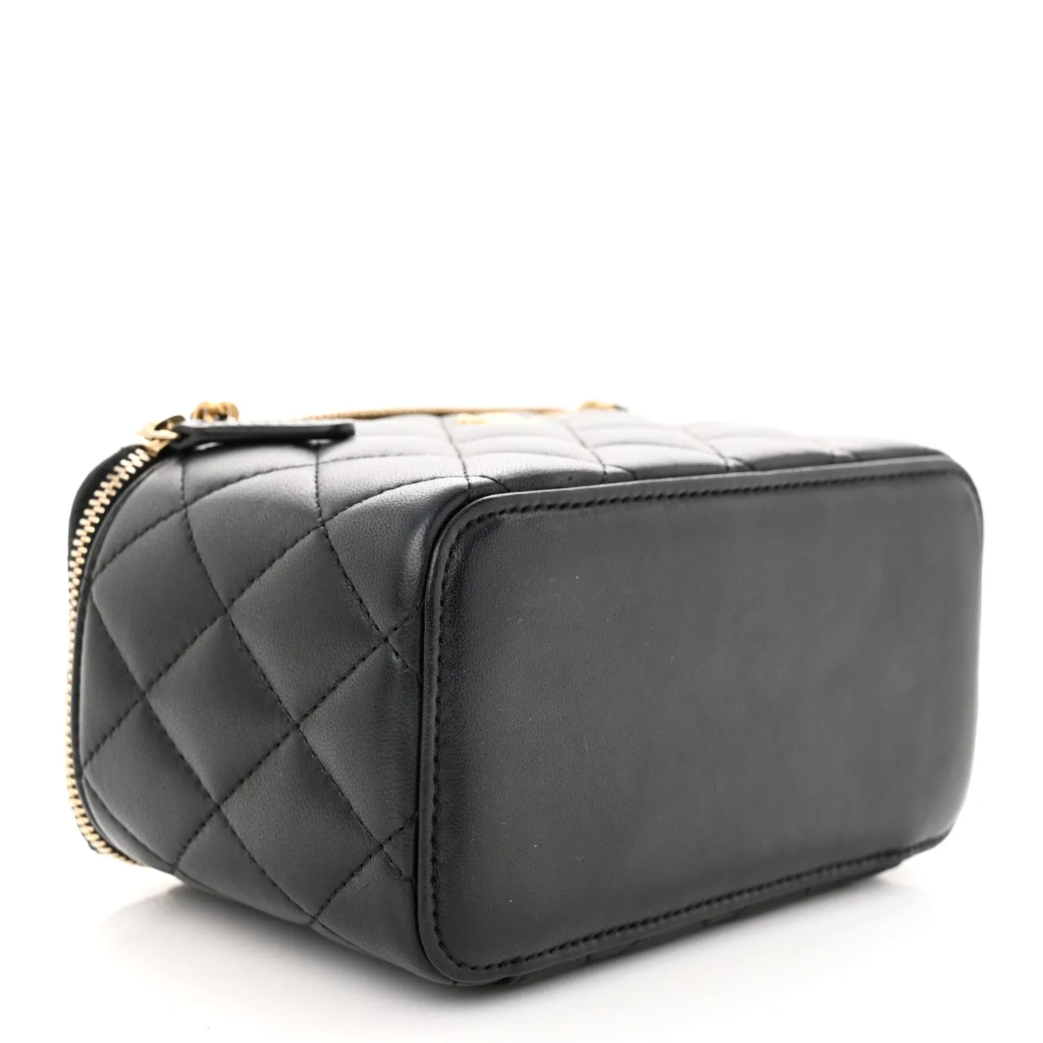 Lambskin Quilted Pearl Crush Small Vanity Case With Chain Black