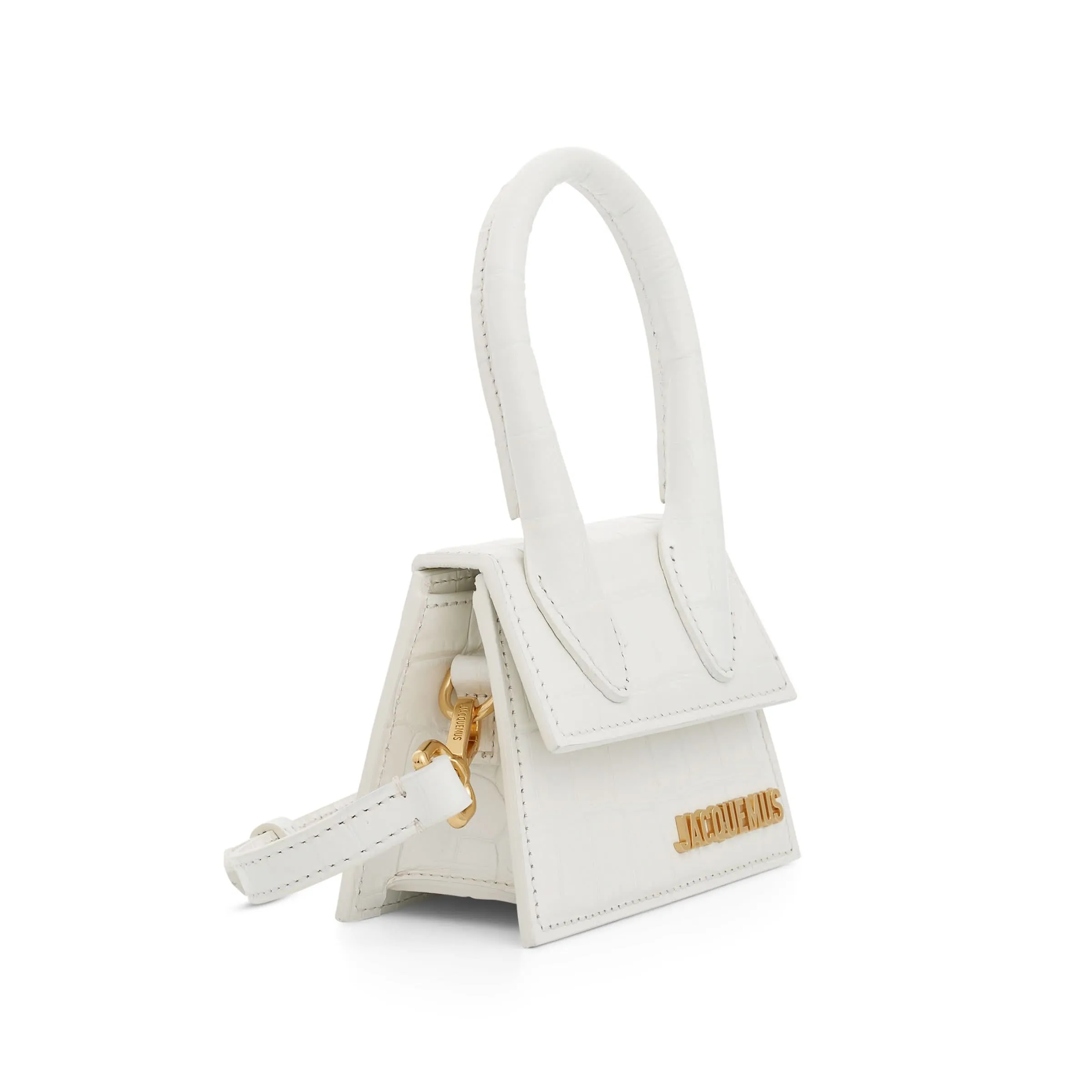 Le Chiquito Mini Croc Embossed Leather Bag in Ivory