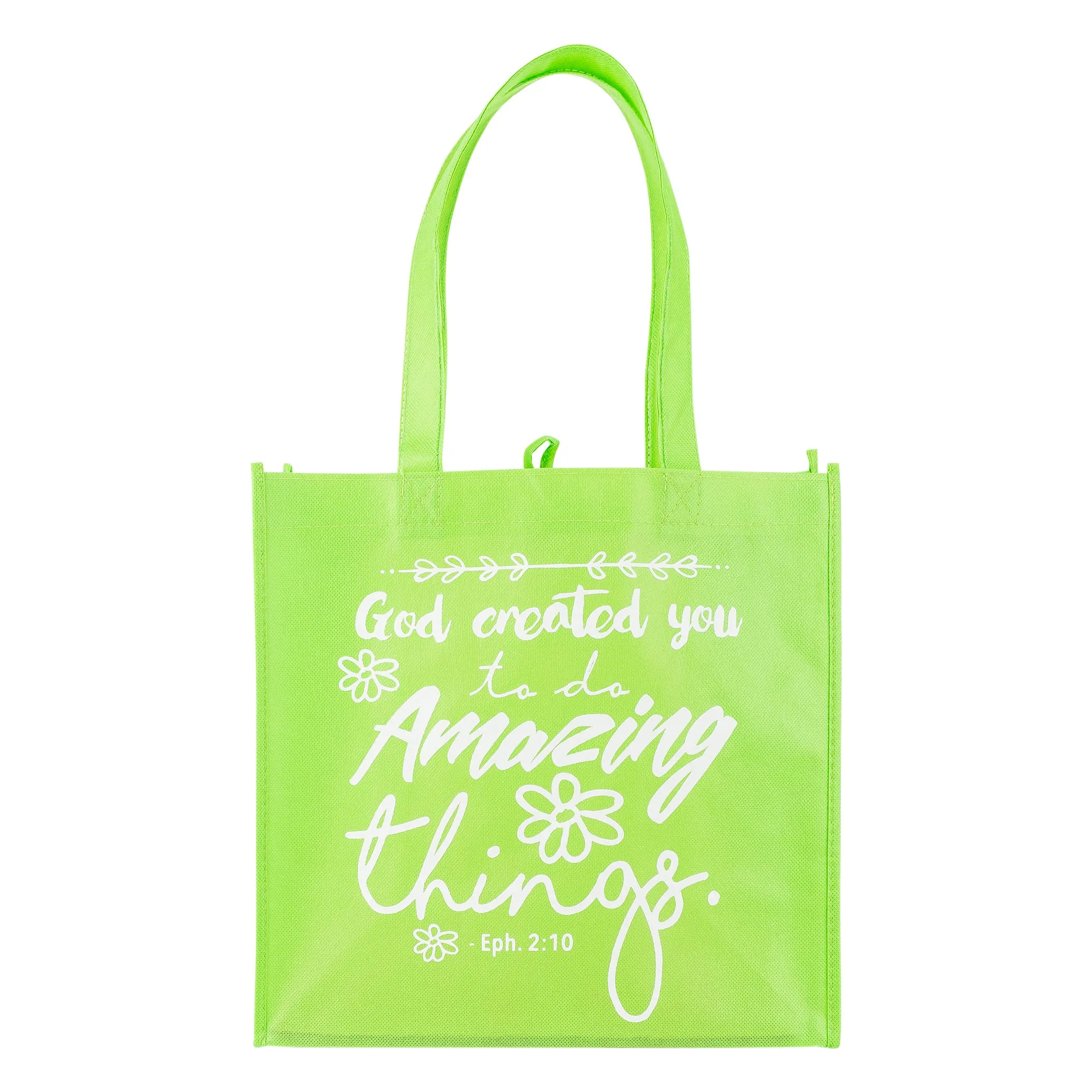 Lime Green Eco Tote Bag - Ephesians 2:10 "God Created You to Do Amazing Things"