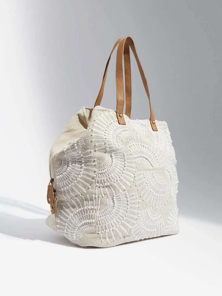 LOV White Embroidered Shoulder Bag