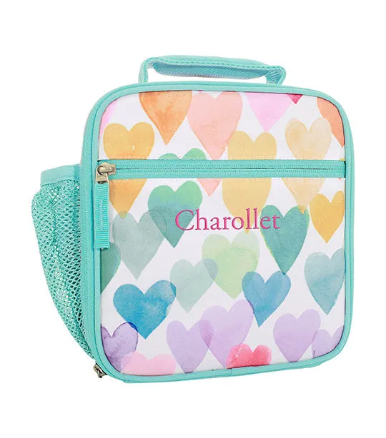 Mackenzie Aqua Rainbow Hearts Backpack and Lunch Box