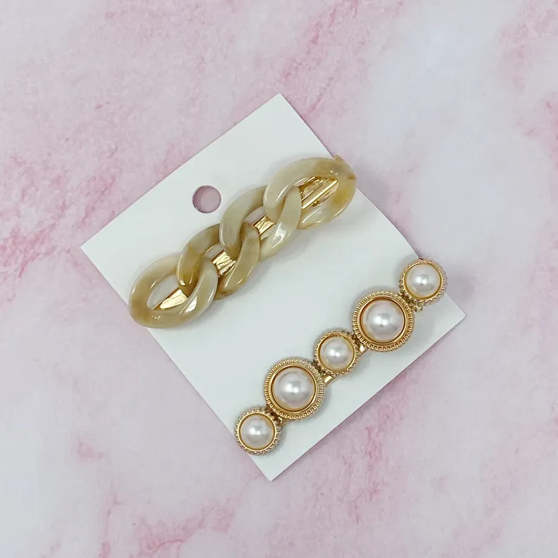 Marble Chain And Pearl Hair Clip