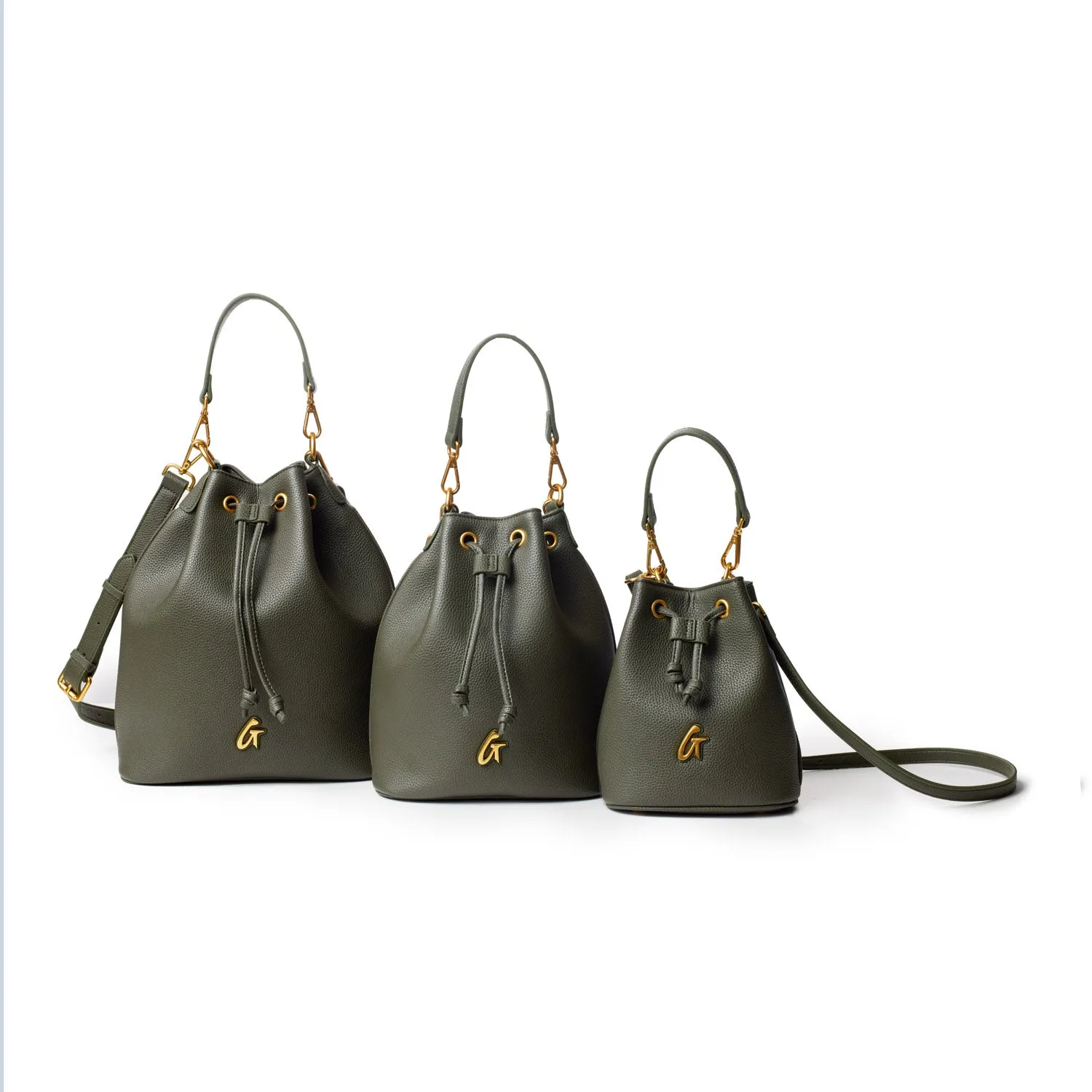 MEDIUM PEBBLE BUCKET BAG - OLIVE GREEN