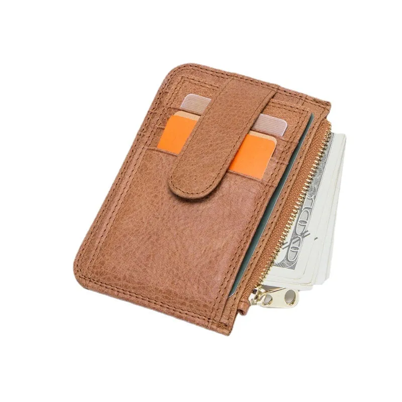 Men Genuine Leather RFID Anti-theft Retro Mini Easy Carry Small Coin Bags Card Holder Wallet