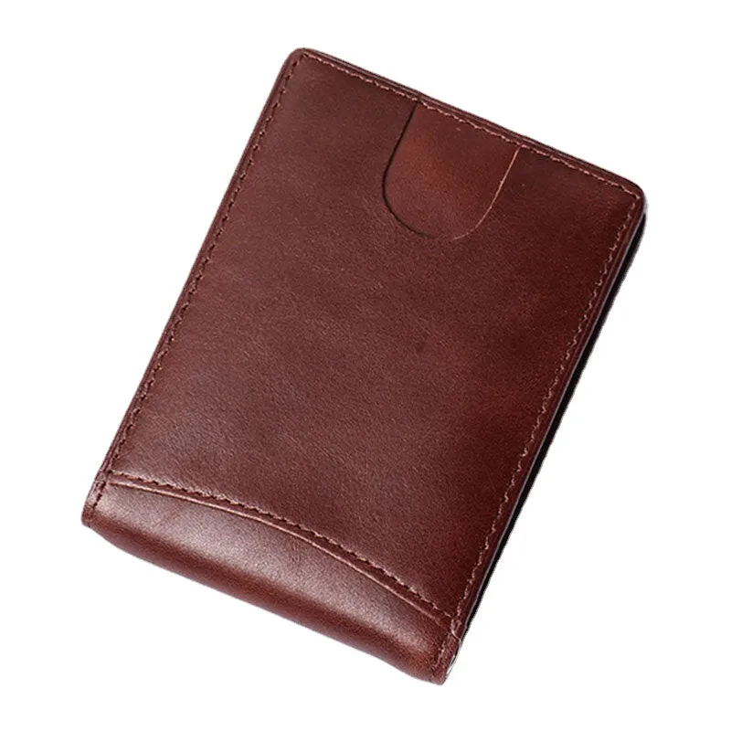 Men Genuine Leather Vintage Business Cowhide RFID Multi-card Slot Money Clip Card Holder Wallet