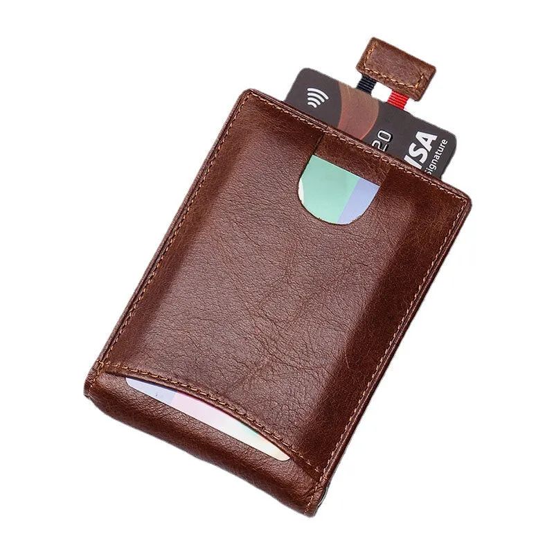 Men Genuine Leather Vintage Business Cowhide RFID Multi-card Slot Money Clip Card Holder Wallet